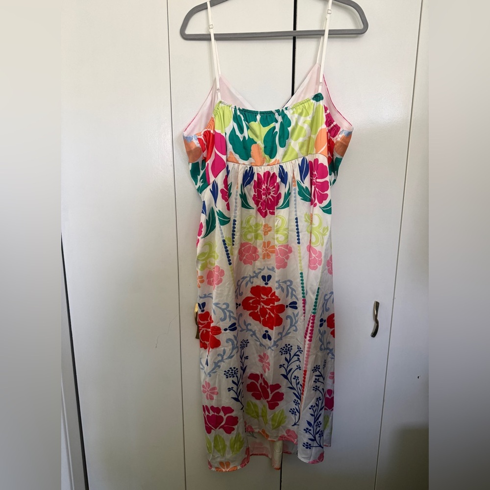 NWT Vibrant Satin Floral Midi Dress with Multicolor Print - Picture 6 of 6